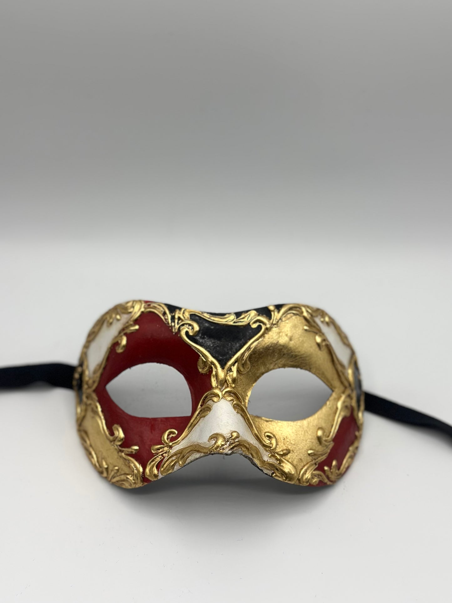 Handgemaakt Barok Venetiaans Masker | Rood-Zwart-Goud gala Masker