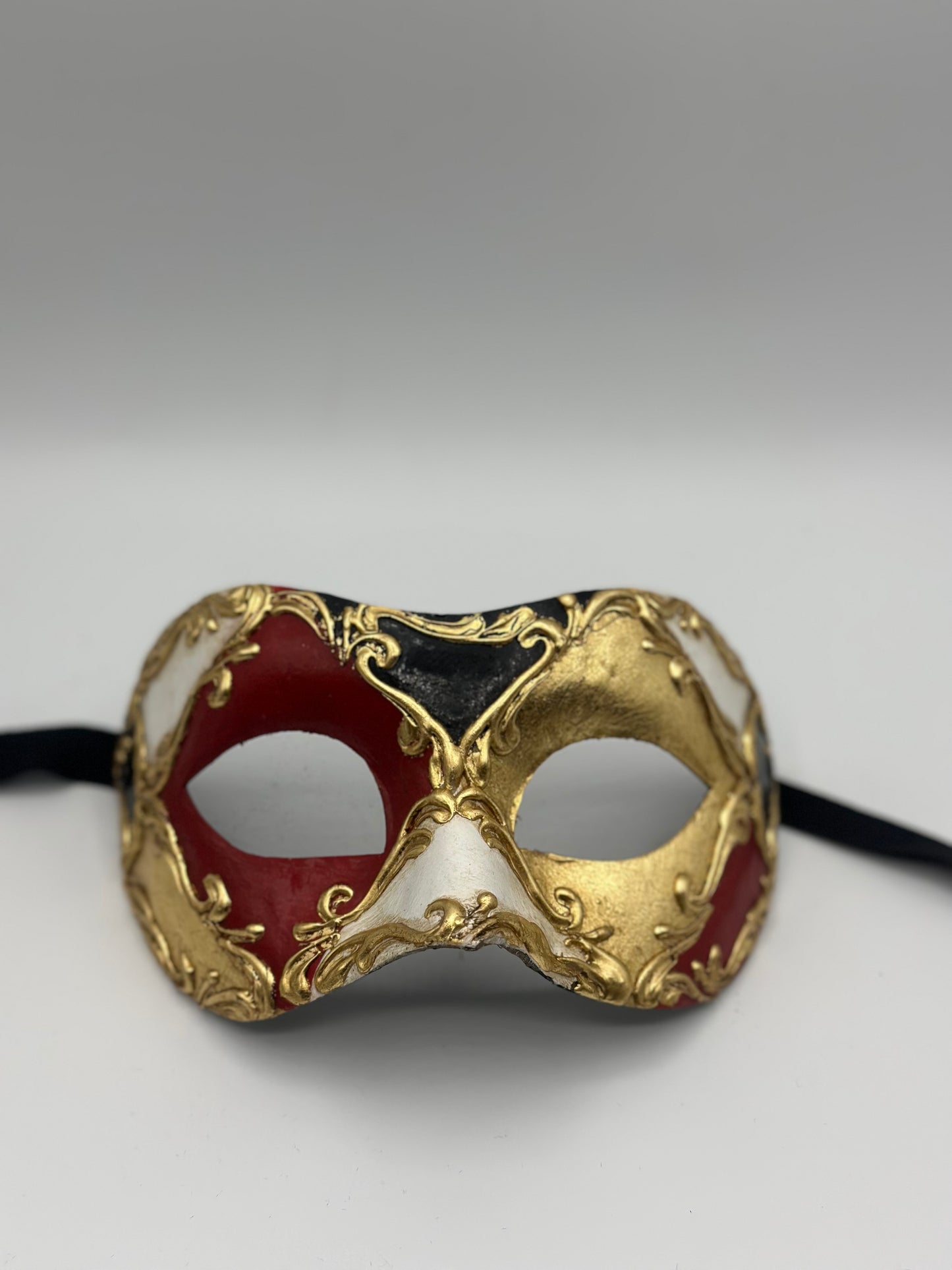 Masque vénitien baroque fait main rouge-noir-or | Masque de mascarade de luxe fait main