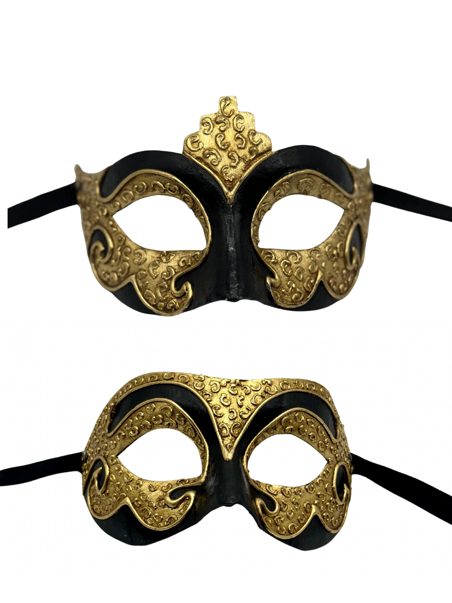 Venetian Couple Mask Set in black and gold - Handcrafted Papier-Mâché - Duo Masks for Masquerade & Events