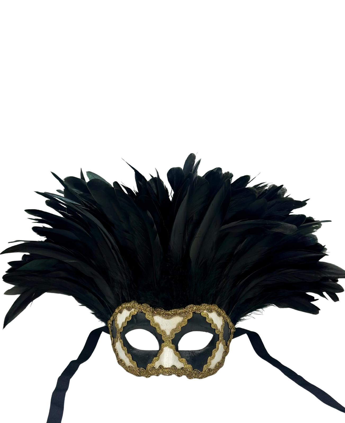 Máscara de mascarada de lujo con plumas negras