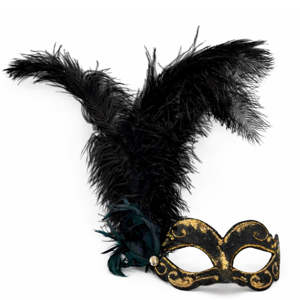 Ballmaske mit schwarzem Federbusch