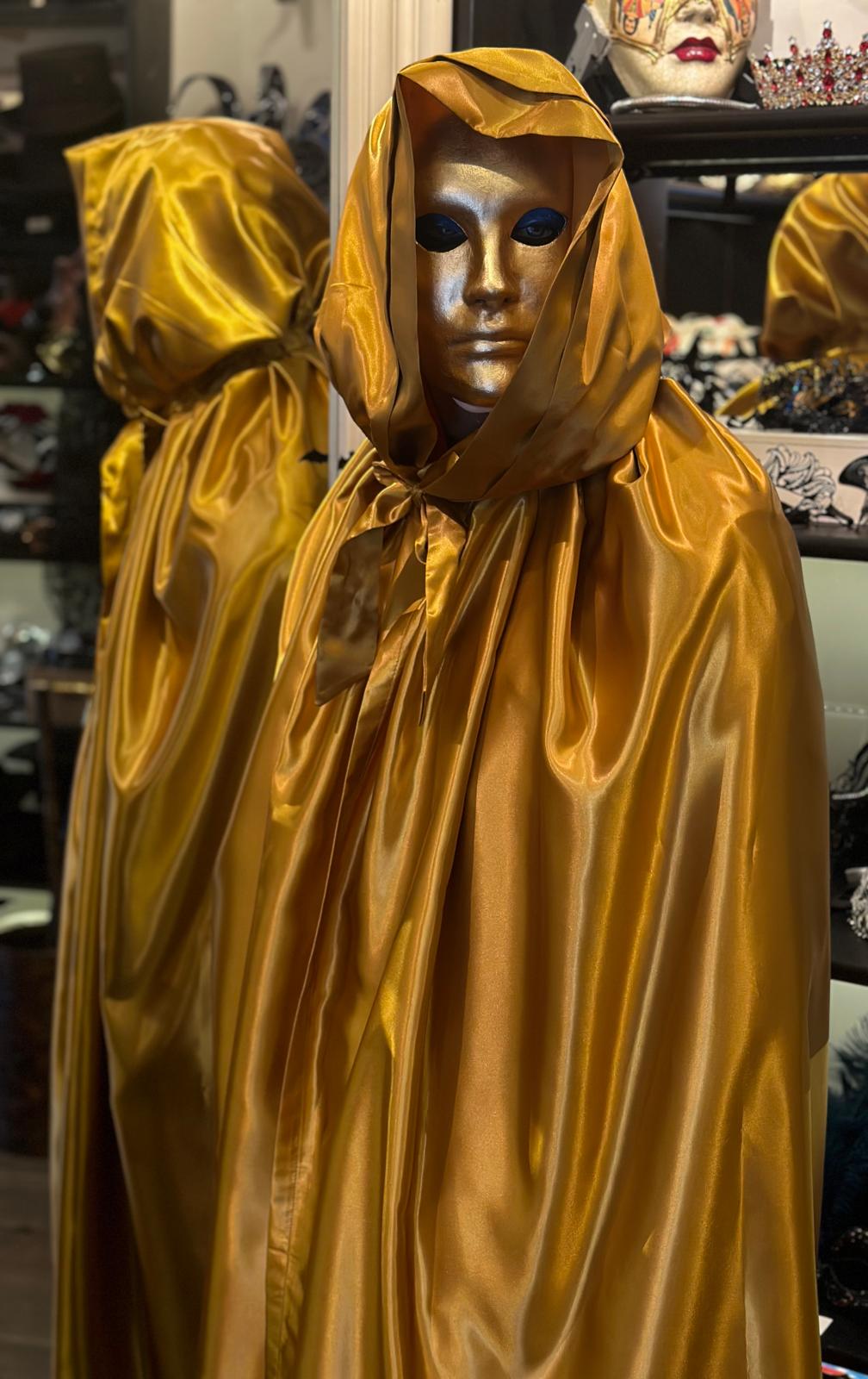 Venetian cape with a hood in gold satin - Halloween cape gold