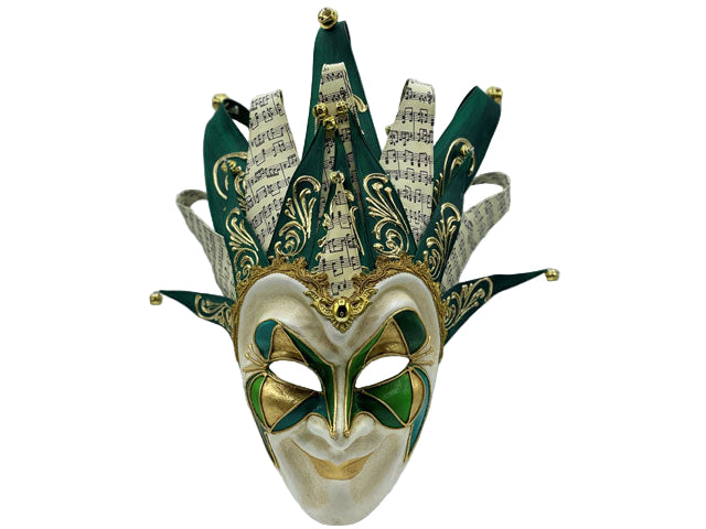 Green joker mask, venetian joker mask in green and gold