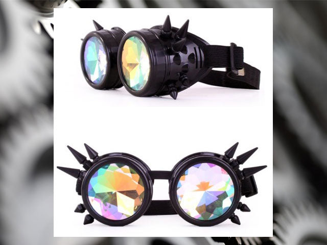 Gafas steampunk negras con pinchos y lentes de caleidoscopio –  MaskshopVenice.com