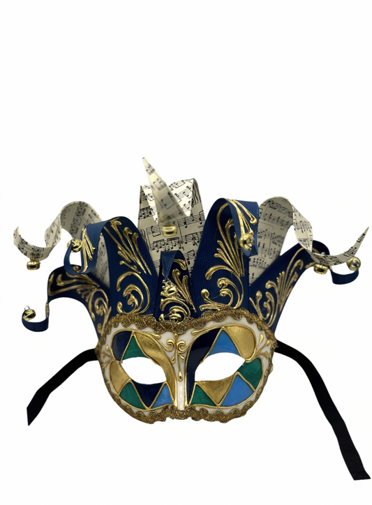 Venezianische Maske Jolly in blau - Maskerarde Maske für Herren