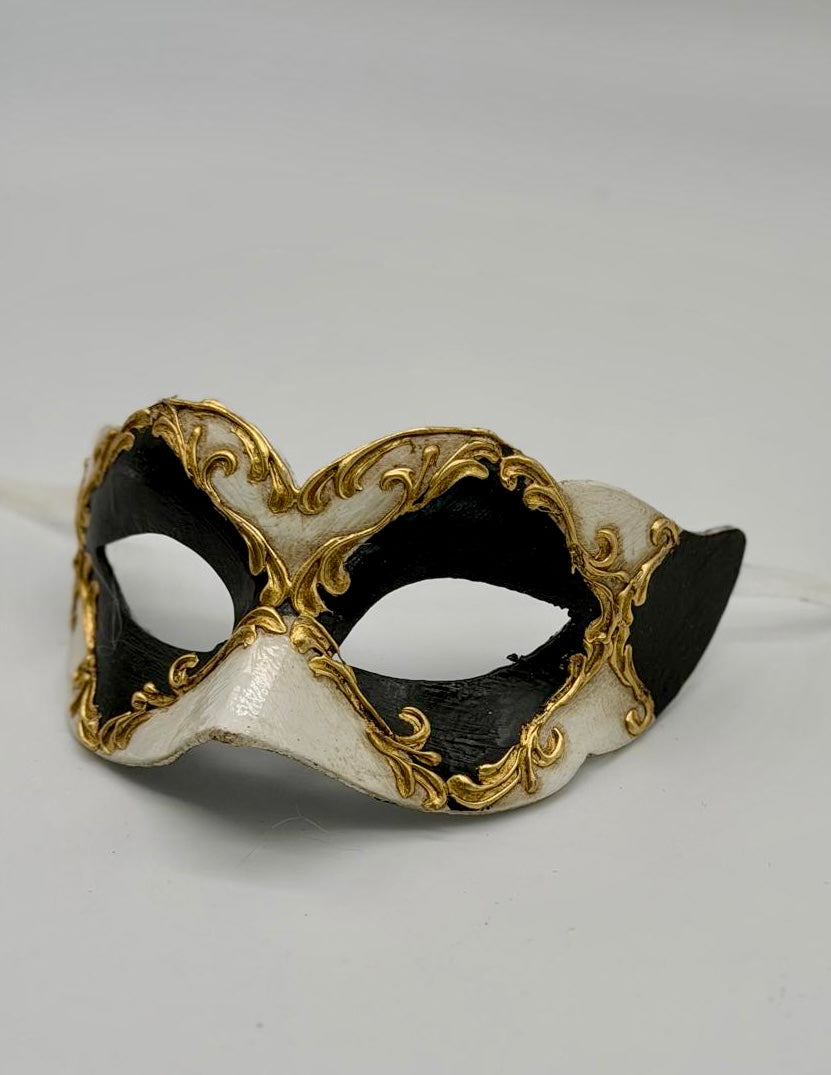 Masque vénitien pour enfant - Noir, blanc et or
