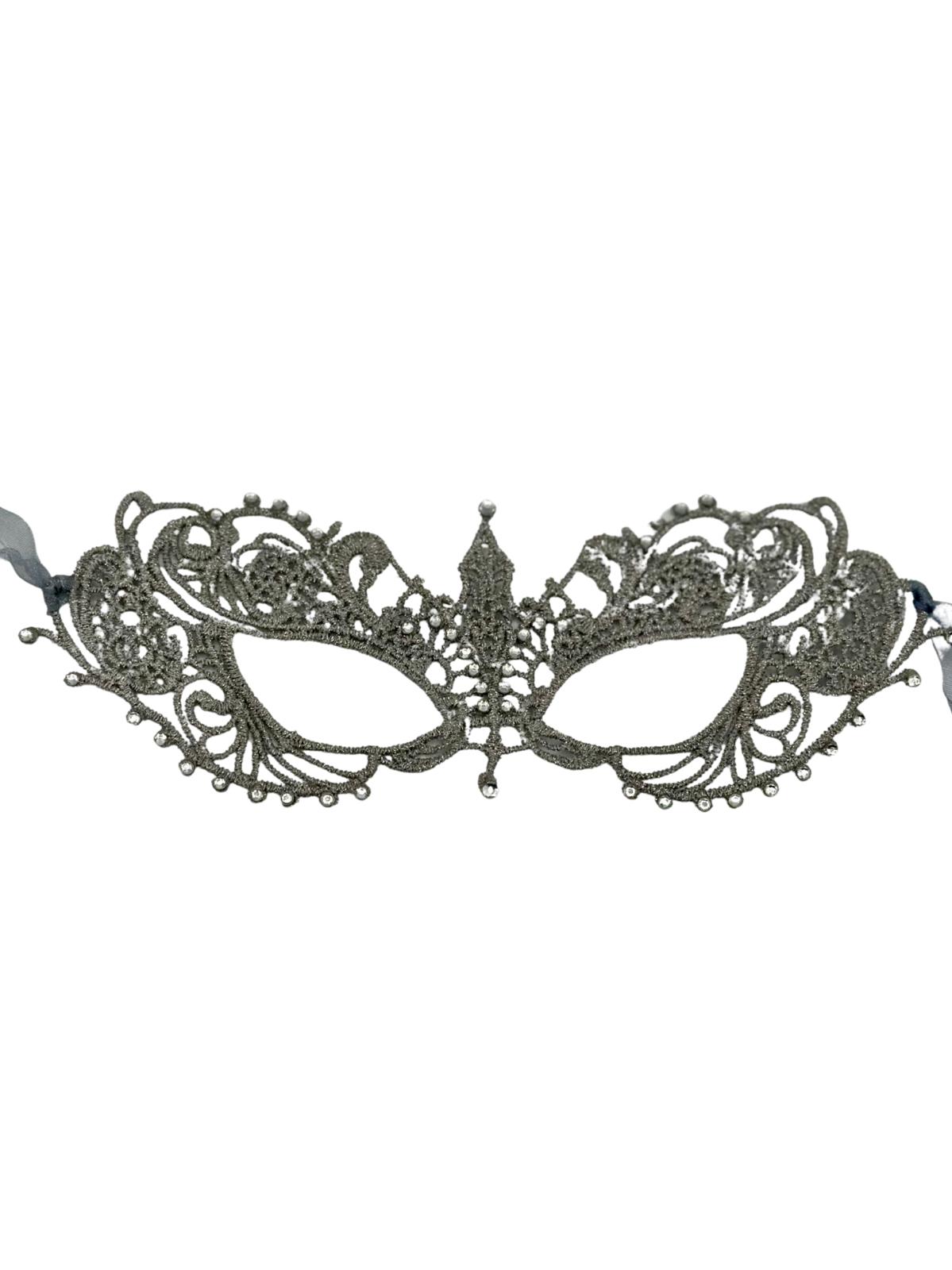 Spitzenmaske silber mit Strasssteinen - Venezianische maske silber