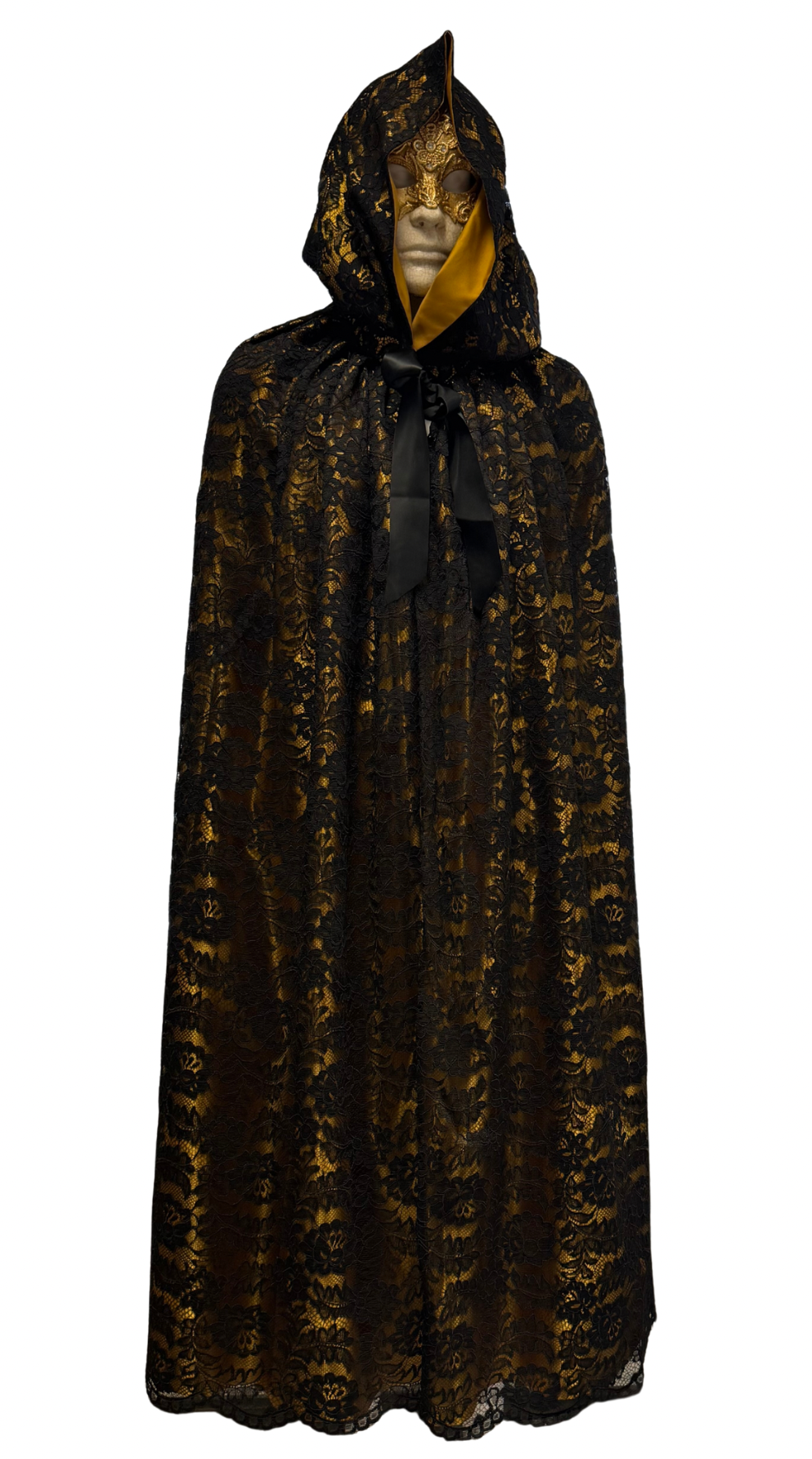 Golden cape covered with black lace with hood
