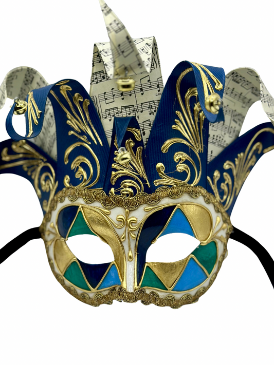Máscara veneciana Jolly en azul - máscara de mascarada para hombre