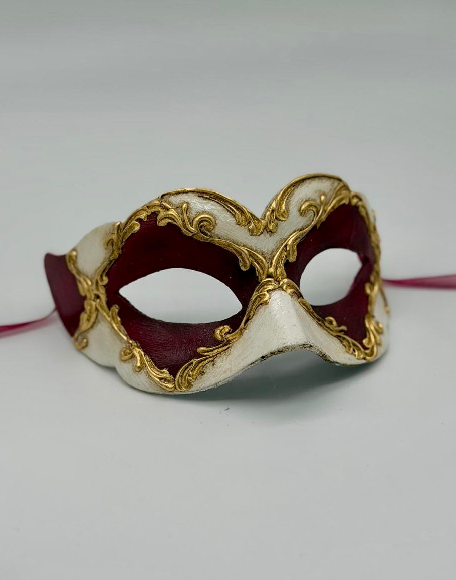 Masque vénitien pour enfant - Bordeaux, Ivoire et Or