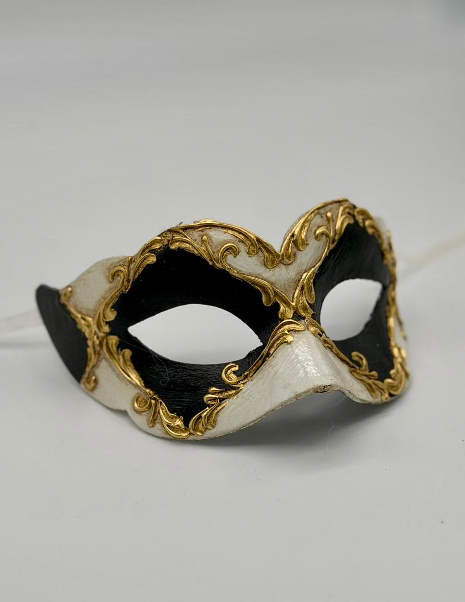 Masque vénitien pour enfant - Noir, blanc et or