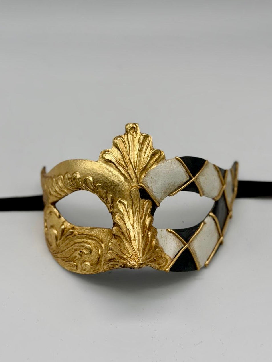 Venetiaans Harlekijn Masker in Goud, Zwart & Wit