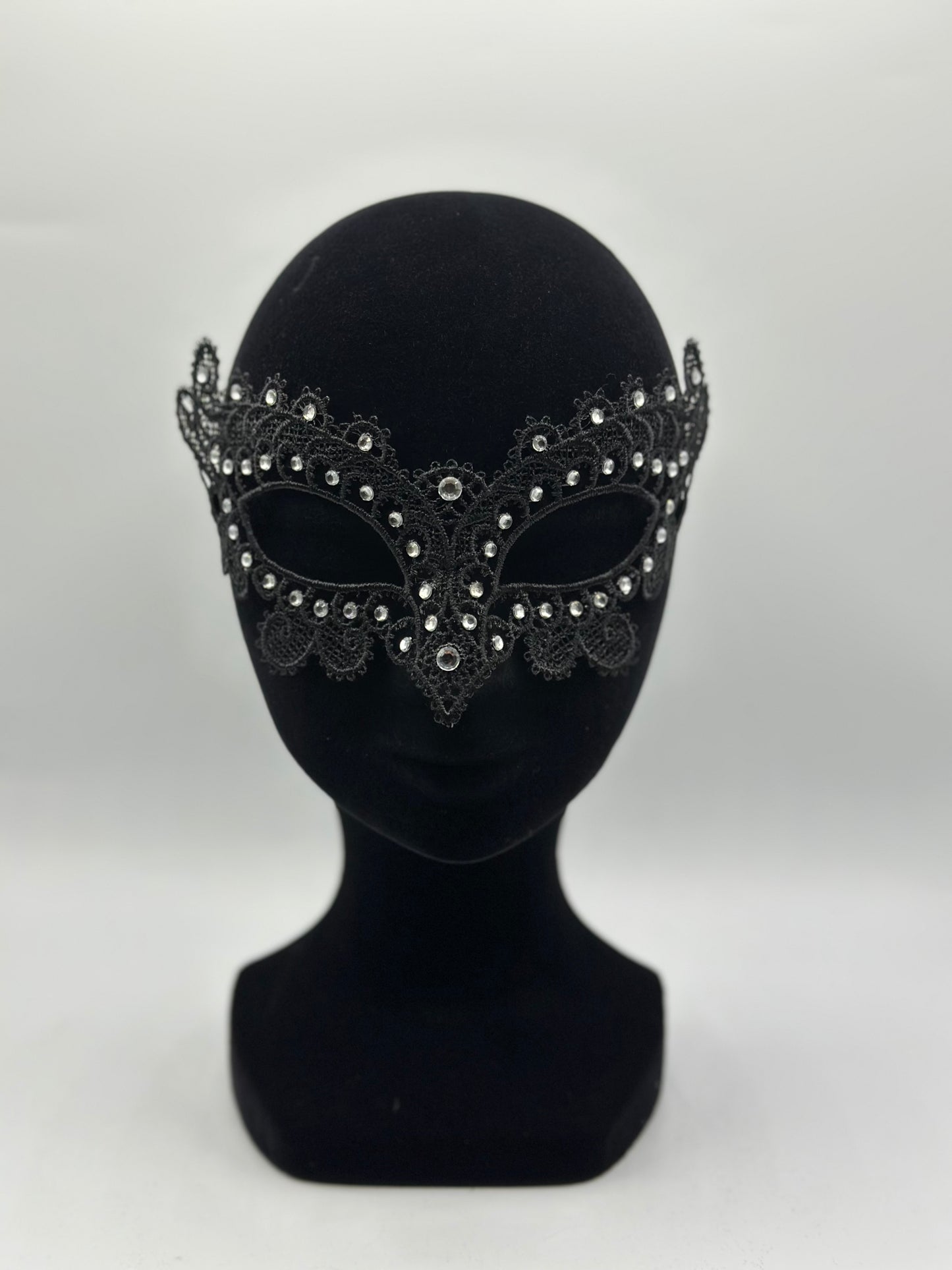Spitzenmaske schwarz mit Strasssteinen - Schwarze venezianische Maske