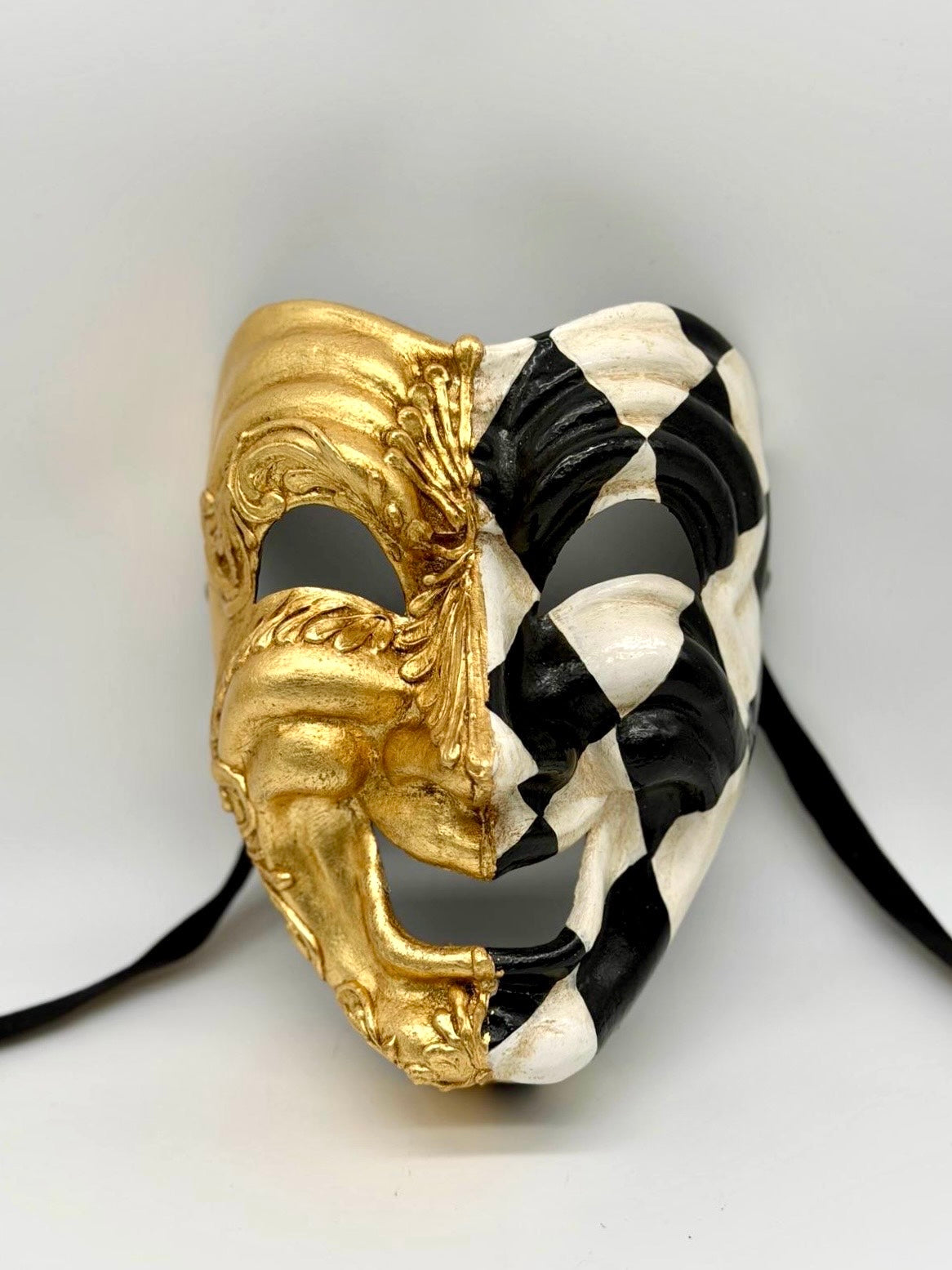 Komediemasker in Goud, Zwart & Wit