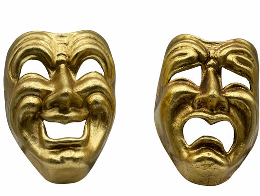 Conjunto Tragedia y Comedia máscara en oro - Comedia dell'arte máscaras.