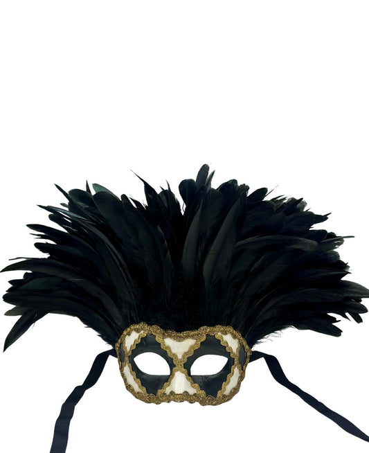 Máscara de mascarada de lujo con plumas negras