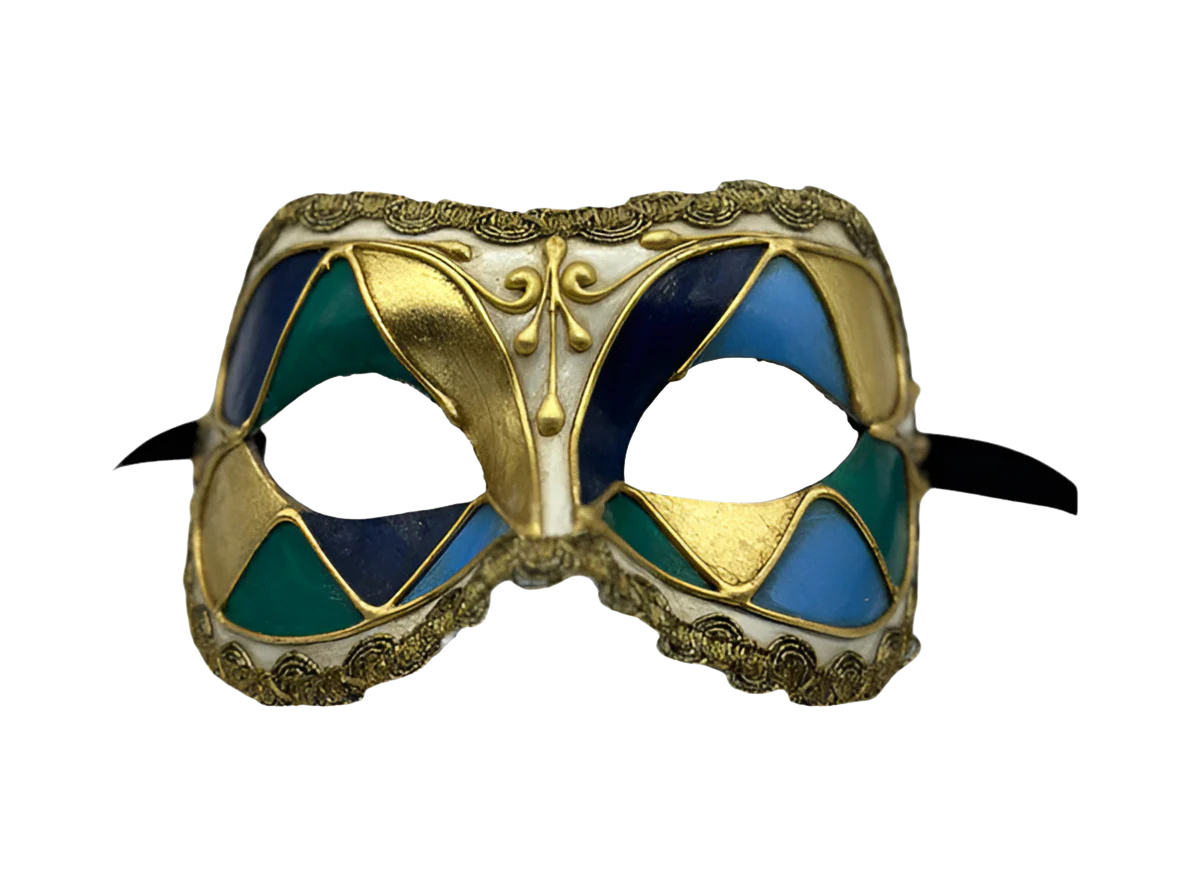 Gala masker gedecoreerd met prachtige kleuren en gouden trim - Masquerade masker voor mannen.