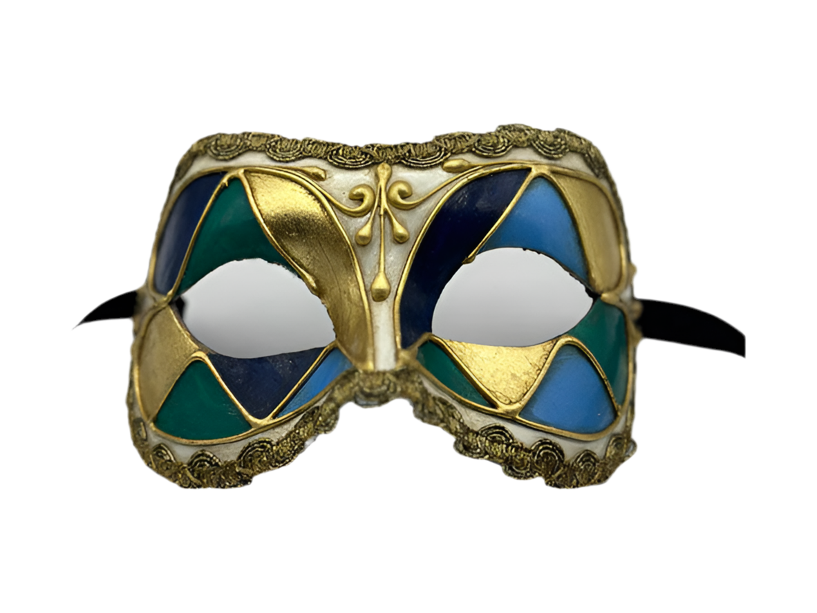 Gala masker gedecoreerd met prachtige kleuren en gouden trim - Masquerade masker voor mannen.