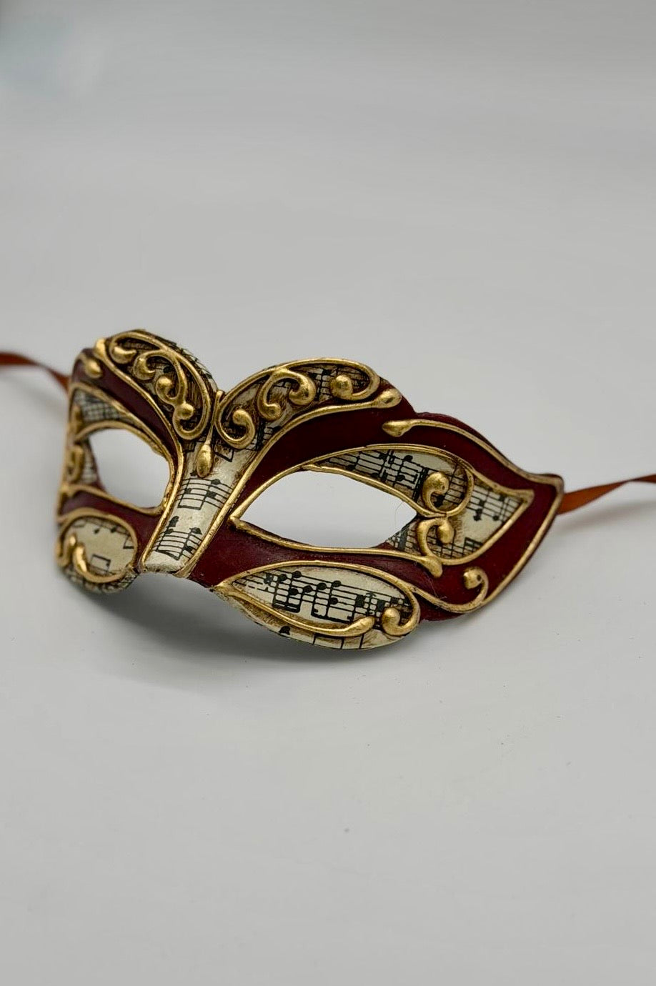 Venetiaans Kindermasker - Bordeaux & Goud met Muzieknoten