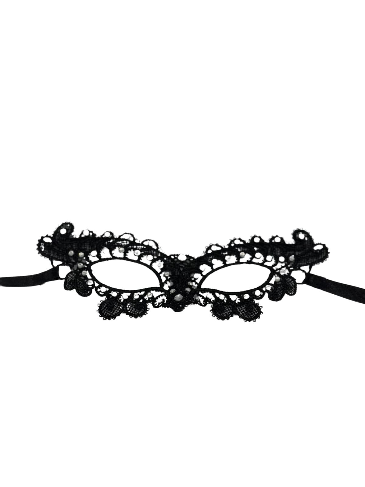 Spitzenmaske schwarz mit Strasssteinen - Schwarze venezianische Maske