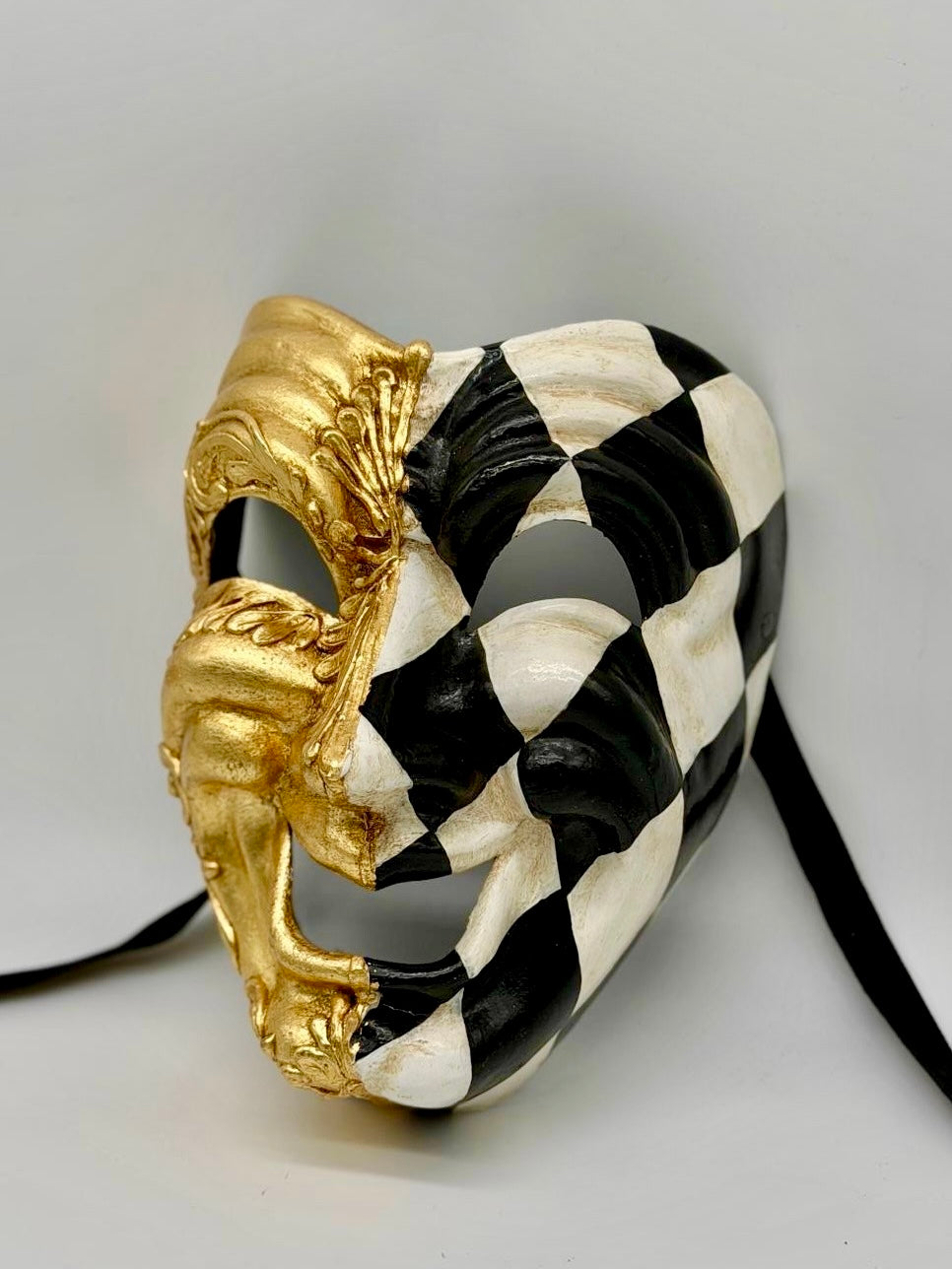 Komediemasker in Goud, Zwart & Wit