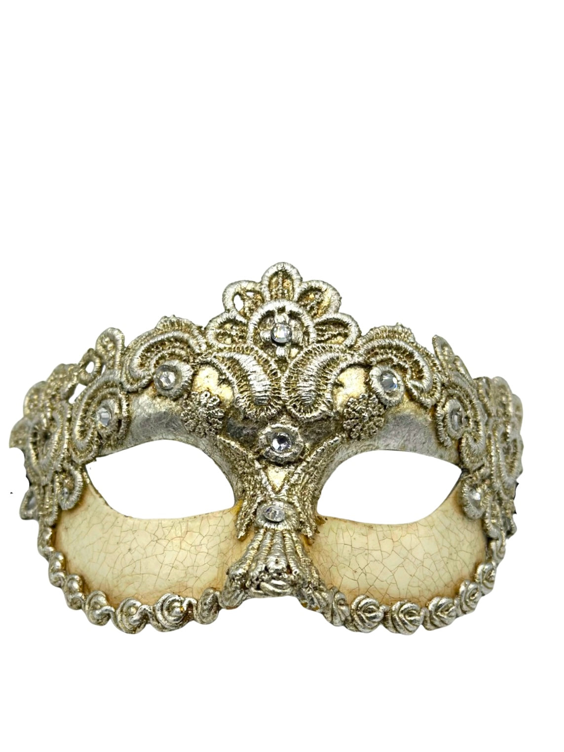 Venetiaans bal masker met verzilverd kantwerk voor een vrouw