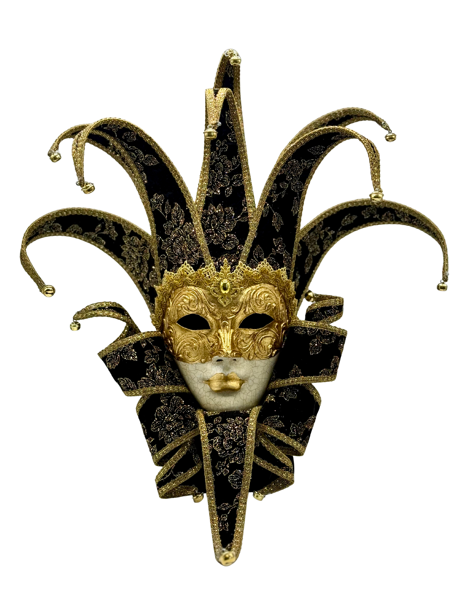 Venezianische Narrenmaske (Jester) in Schwarz