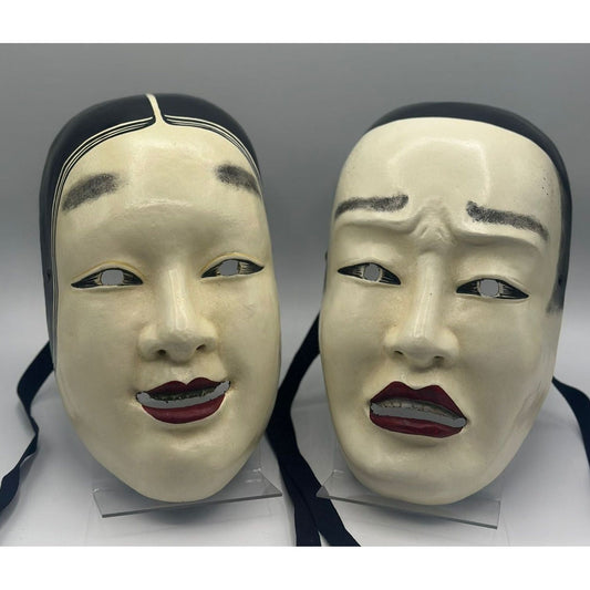 Set of 2 Japanese Noh-mask, Nohmen mask of a woman and man, Japanese theater mask - Koomote masks.