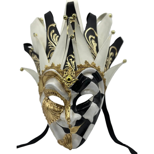 Venezianische Joker-Maske – Schwarz Weiß Gold
