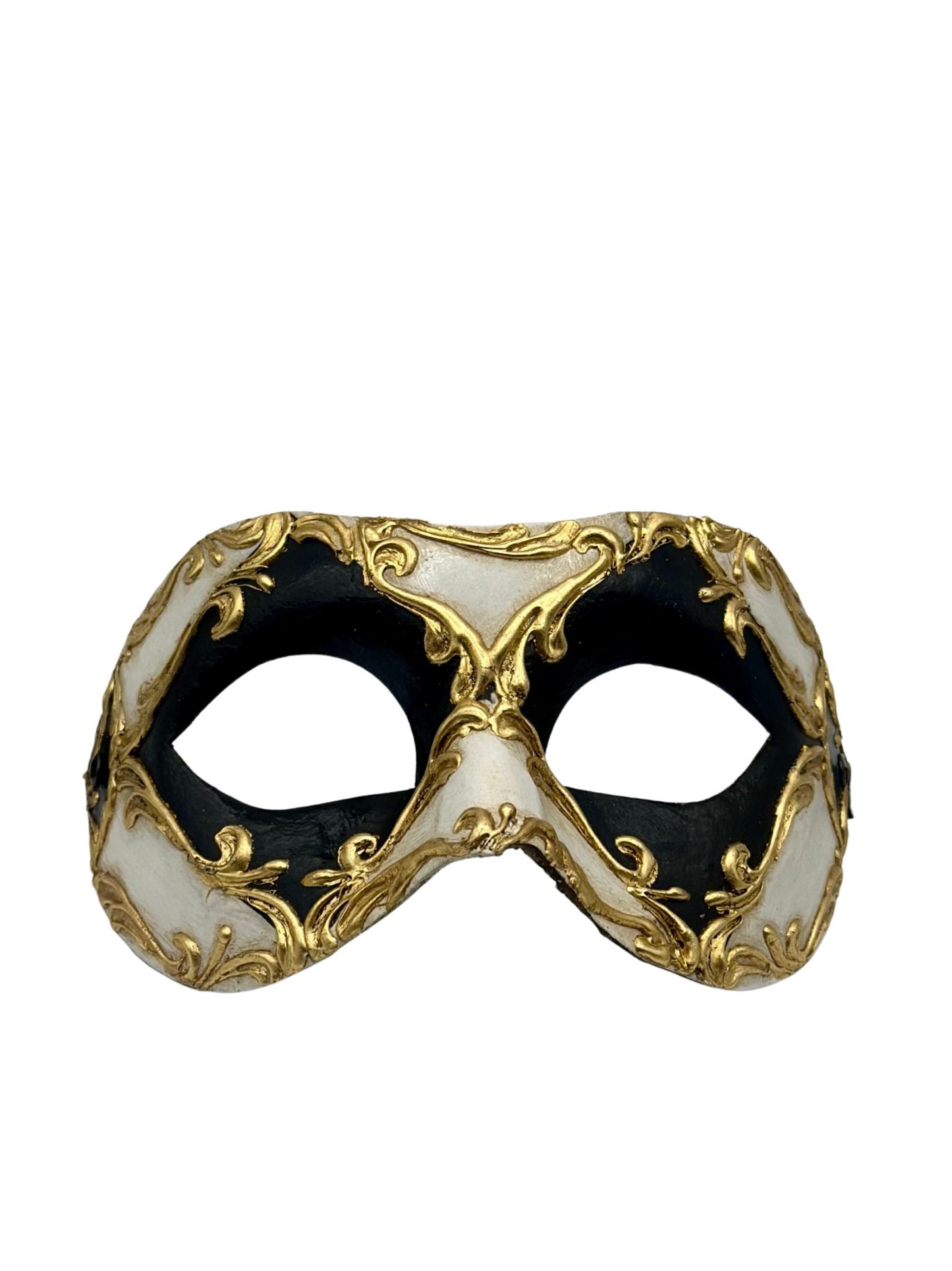 Zwart-Wit Venetiaans Masker met Gouden Barokdetails