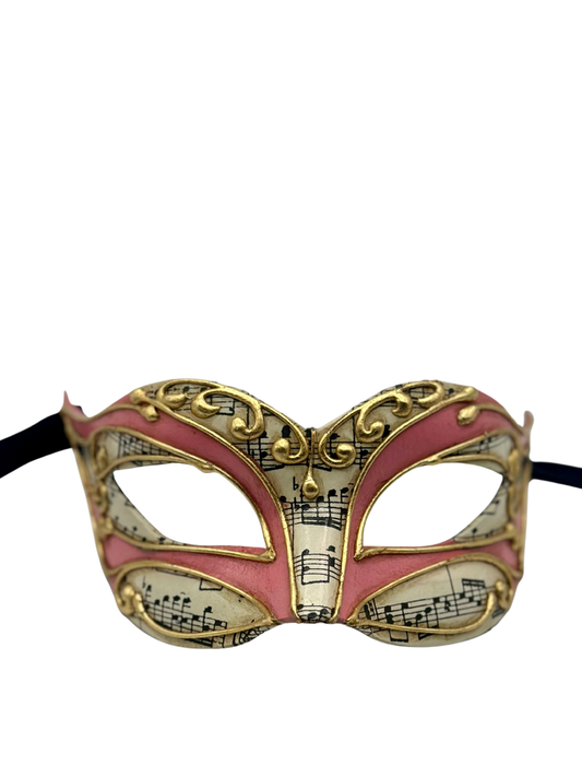 Venetiaans Masker – Roze met Gouden Details en Muzieknoten