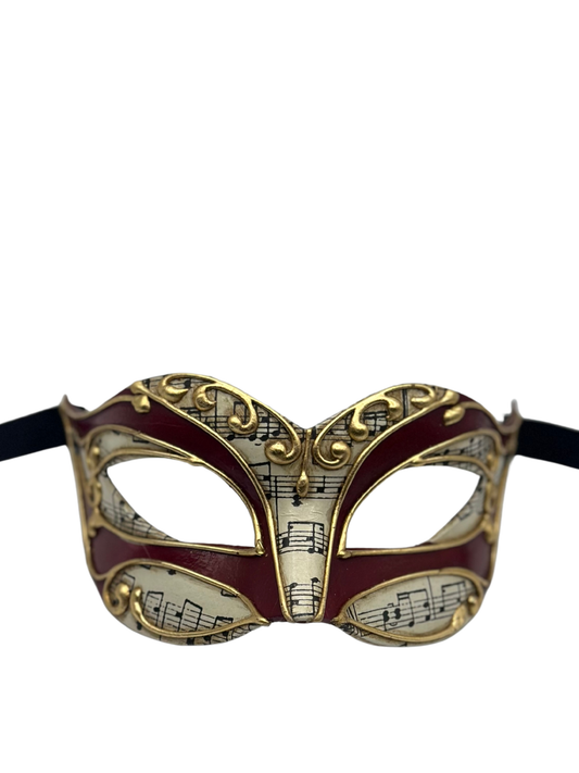 Venetiaans Masker met Muzieknoten – Rood Goud – Handgemaakt