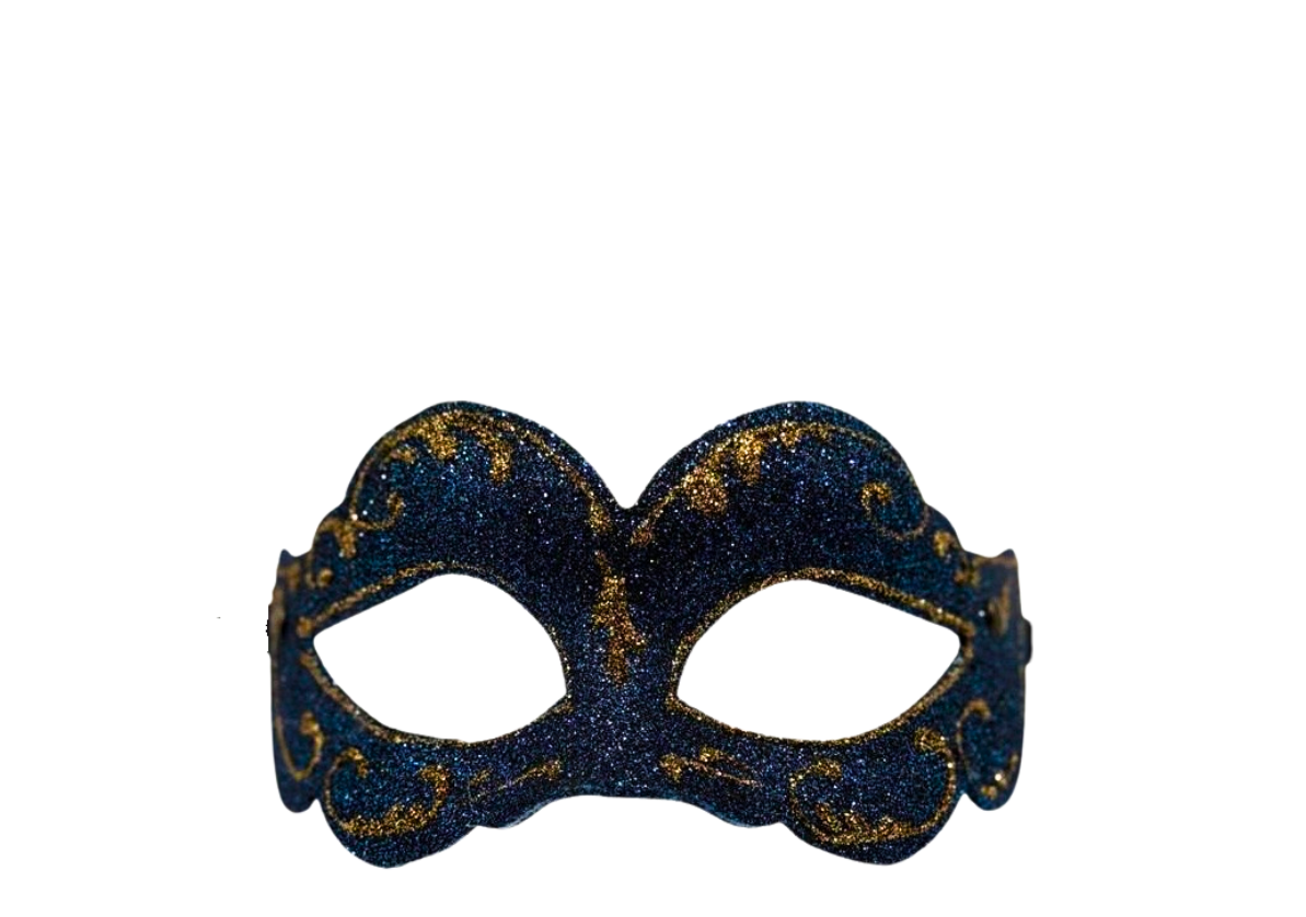 Blue Glitter Venetian Mask – Gold Masquerade Mask