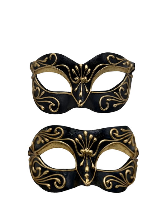 Venezianisches Paar Masken Set Schwarz Gold – Passende Masken