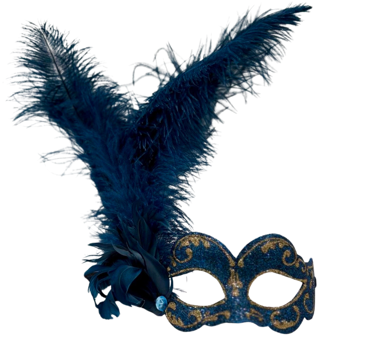 Gala masker met blauwe verenpluim