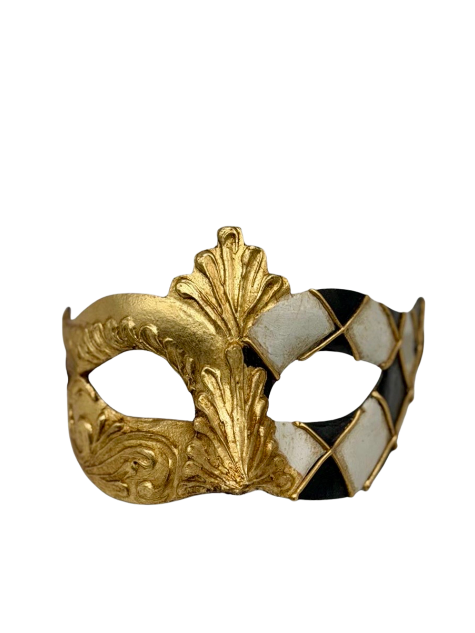 Venetiaans Harlekijn Masker in Goud, Zwart & Wit