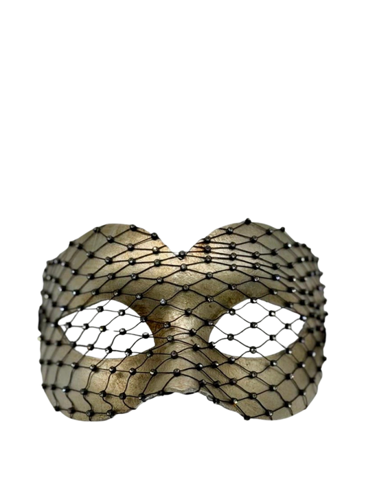 Silberne venezianische Maskenballmaske mit Kristallnetz-Overlay „Emily“