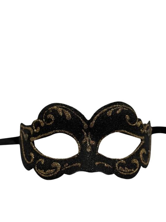 Zwart glitter masker. Venetiaans masker zwart met gouden glitters