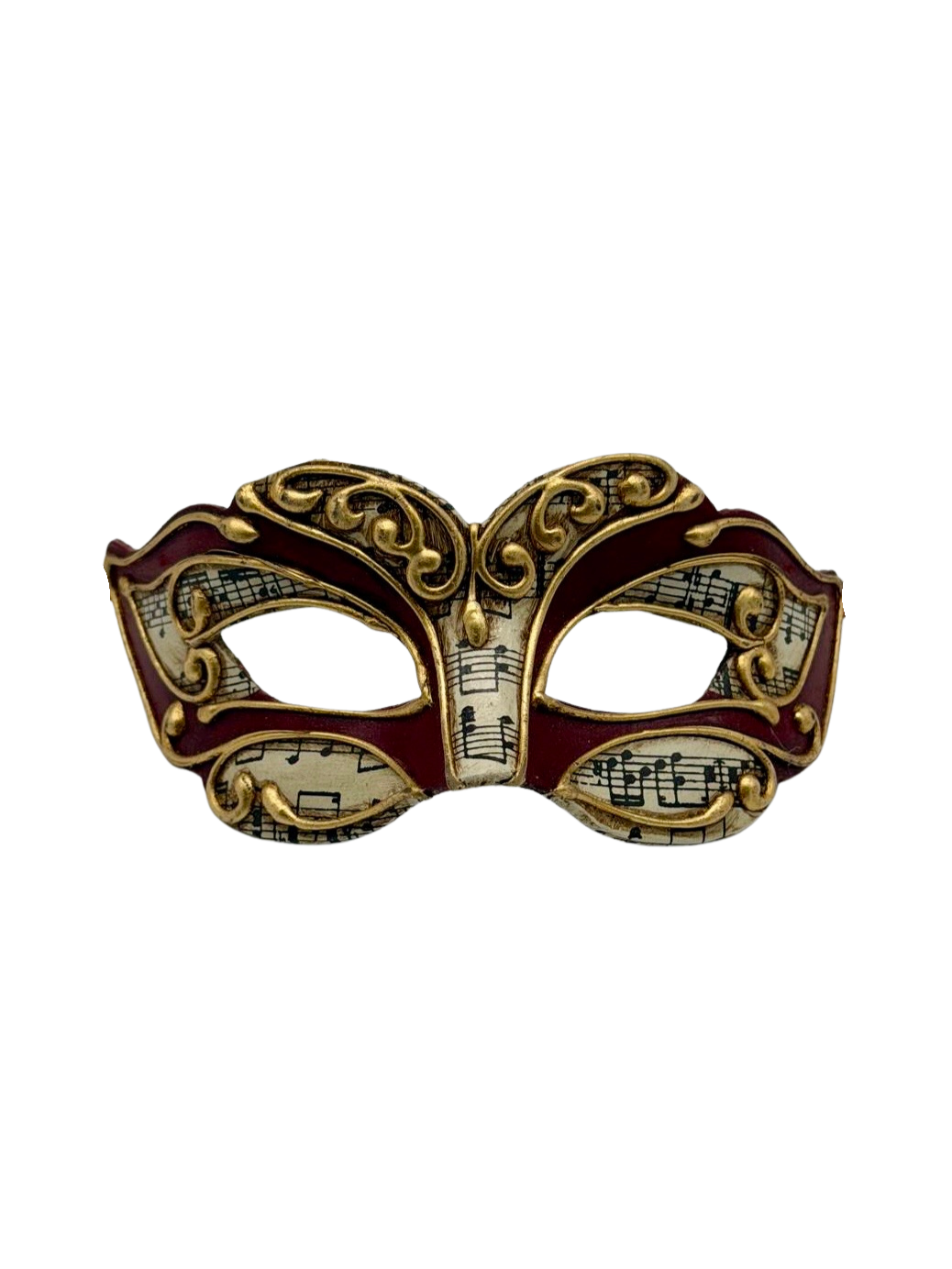 Venetiaans Kindermasker - Bordeaux & Goud met Muzieknoten