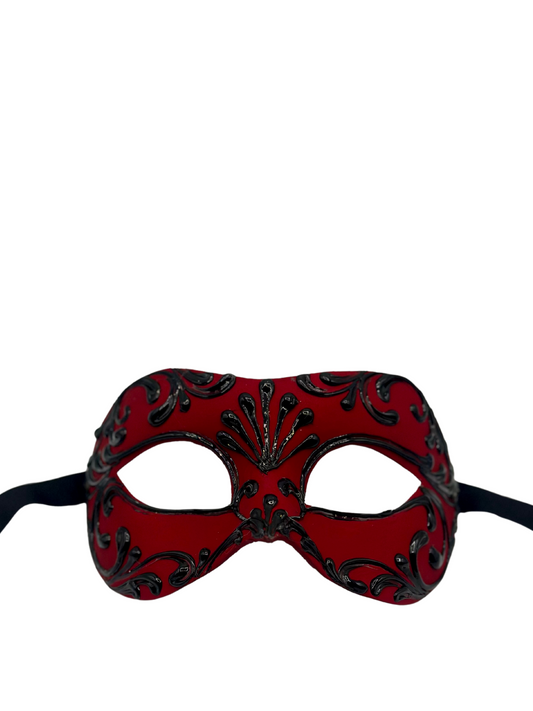 Lujosa Máscara de Mascarada Veneciana roja para Hombre - Máscara de Disfraz con detalles barrocos negros