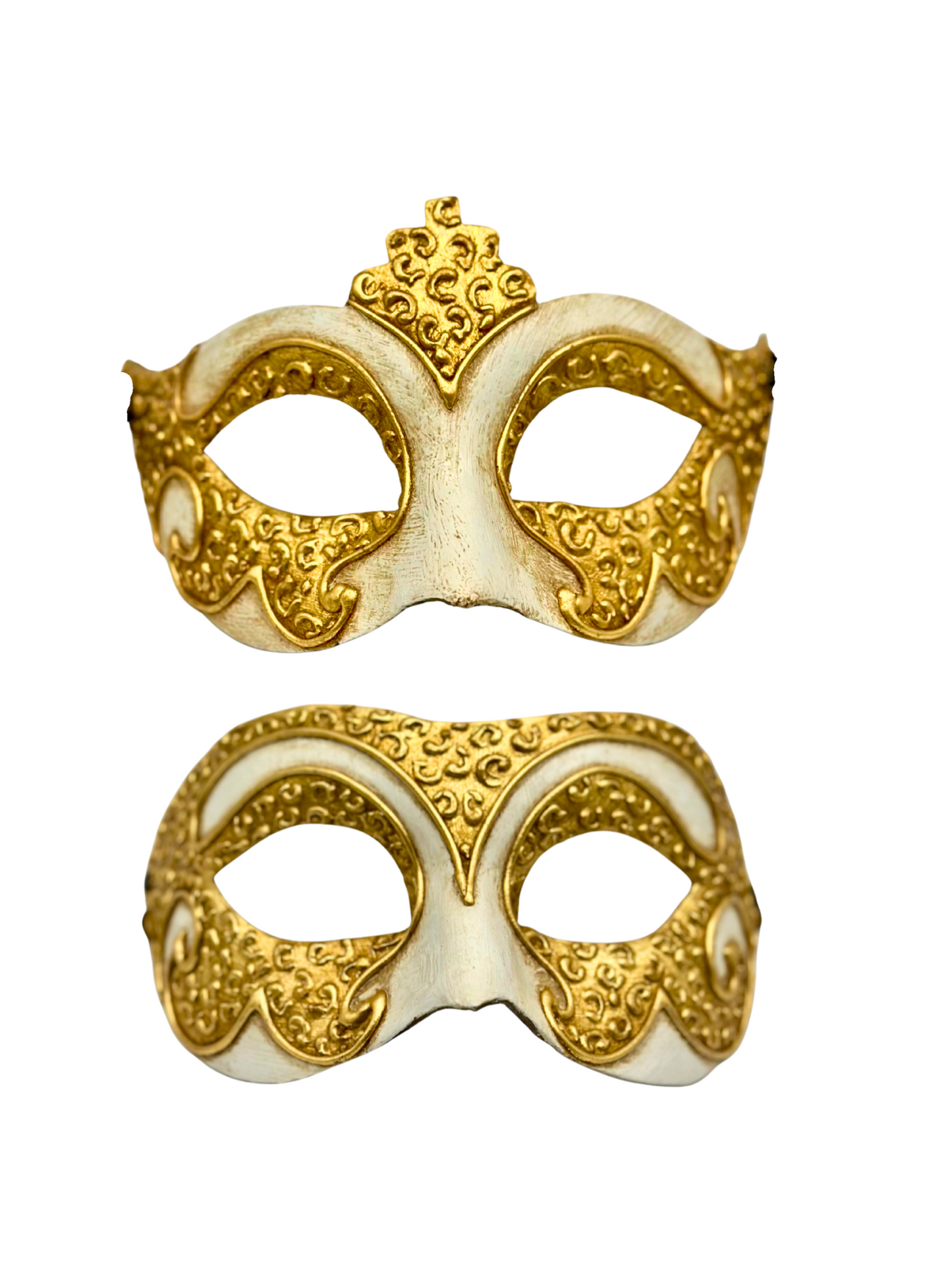 Set van 2 Venetiaanse Maskers in Goud & Ivoor