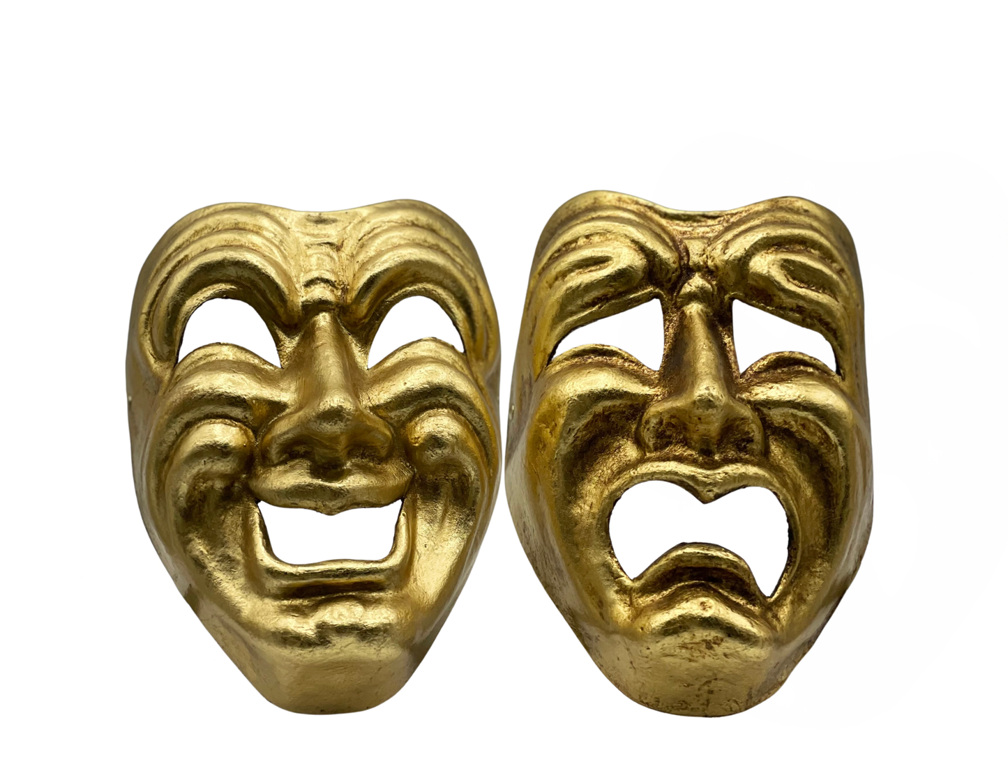 Conjunto Tragedia y Comedia máscara en oro - Comedia dell'arte máscaras.