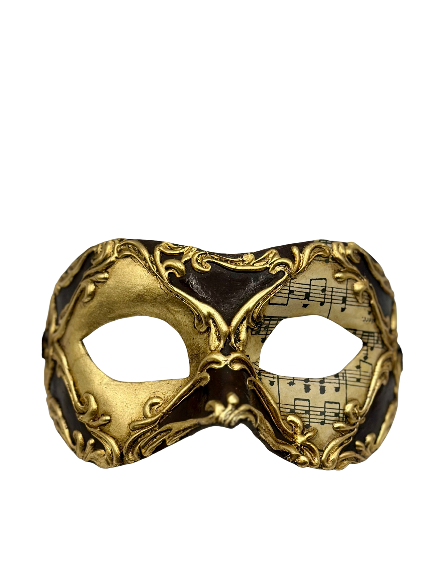 Masque motif notes de musique en or et marron