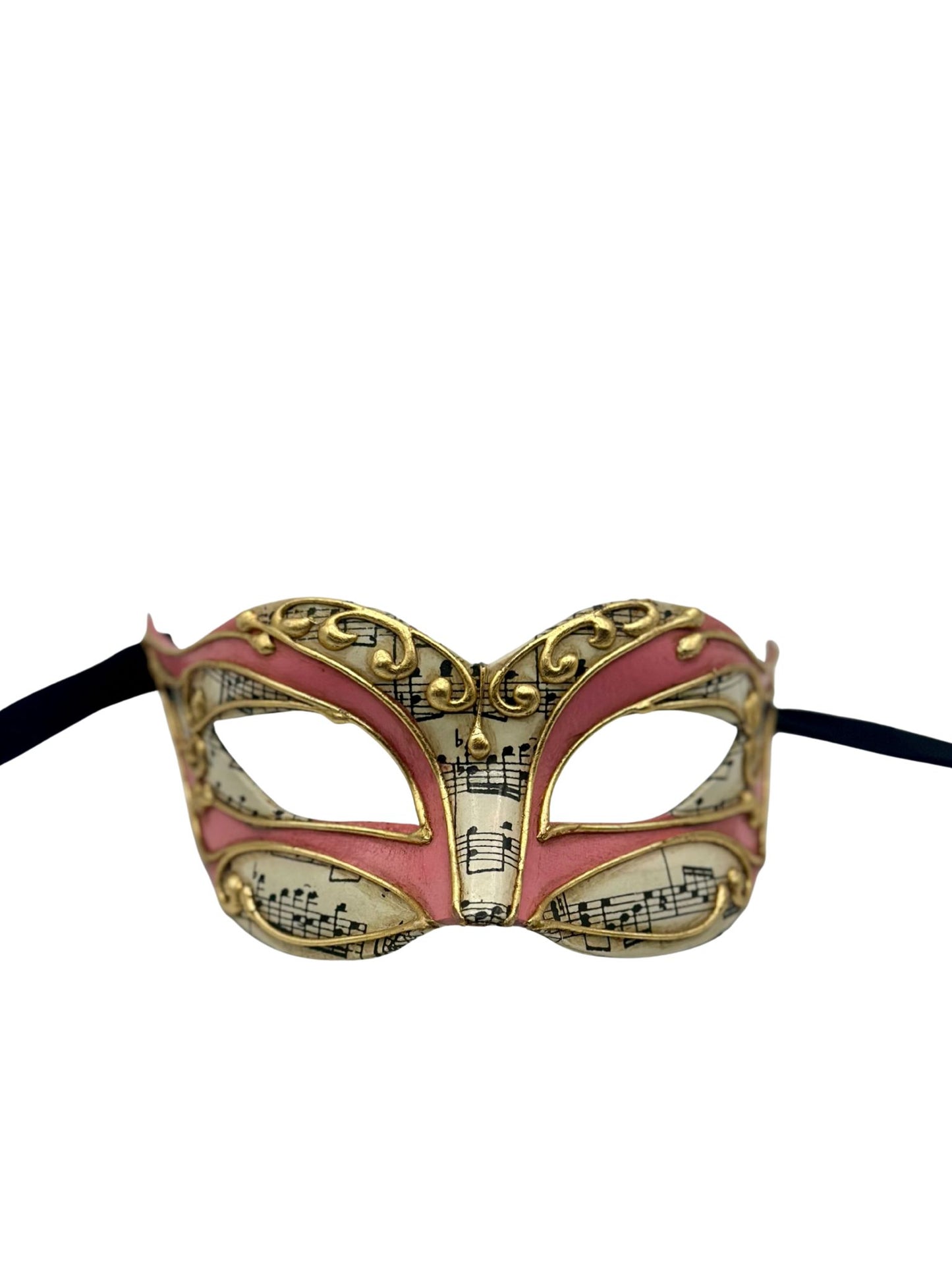 Venezianische Maskenmaske – Rosa mit goldenen Details und Musiknoten