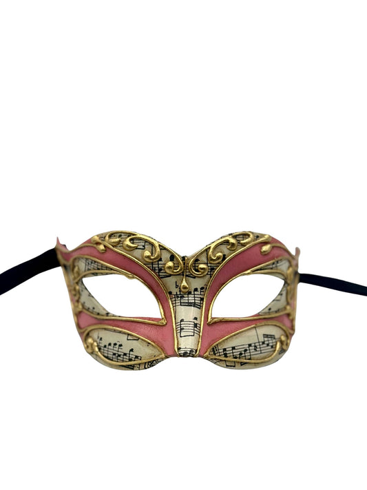 Masque de mascarade vénitien – Rose avec détails dorés et notes de musique