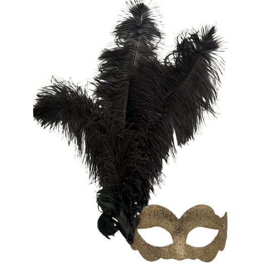 Goldglitzer-Venezianische Maske mit schwarzen Federn