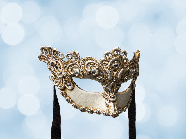 Masque de bal vénitien en dentelle argentée pour femme