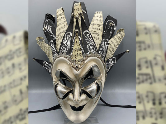 Black Joker Mask, Venetian joker mask In black and silver 