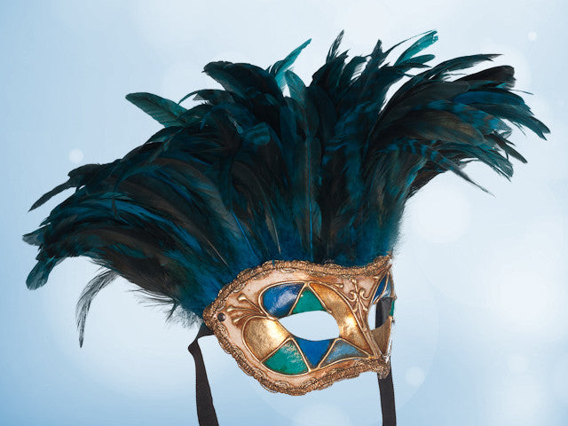 Masque vénitien à plumes bleues