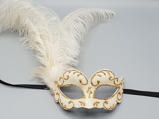 Bal masker met witte verenpluim